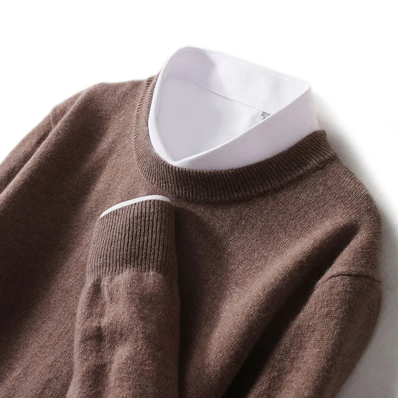 Autumn And Winter New 100% Wool Sweater Men's Round Neck Long Sleeved Pullover Sweater Loose Knit Cashmere Sweater