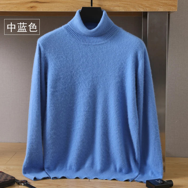 Men's Turtleneck 100% Mink Cashmere Sweater Men 2025 Autumn and Winter Loose Knitted Sweater Keep Warm Top Men Jumper