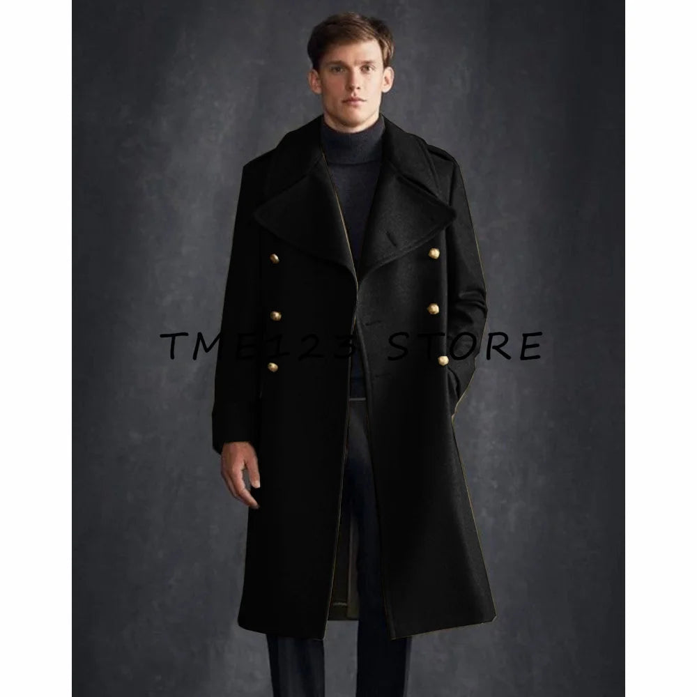 Men's Woolen Long Coat V-neck Single-breasted Business Casual Fashion Viking Cloak Winter Coats for Men  to Man Jackets