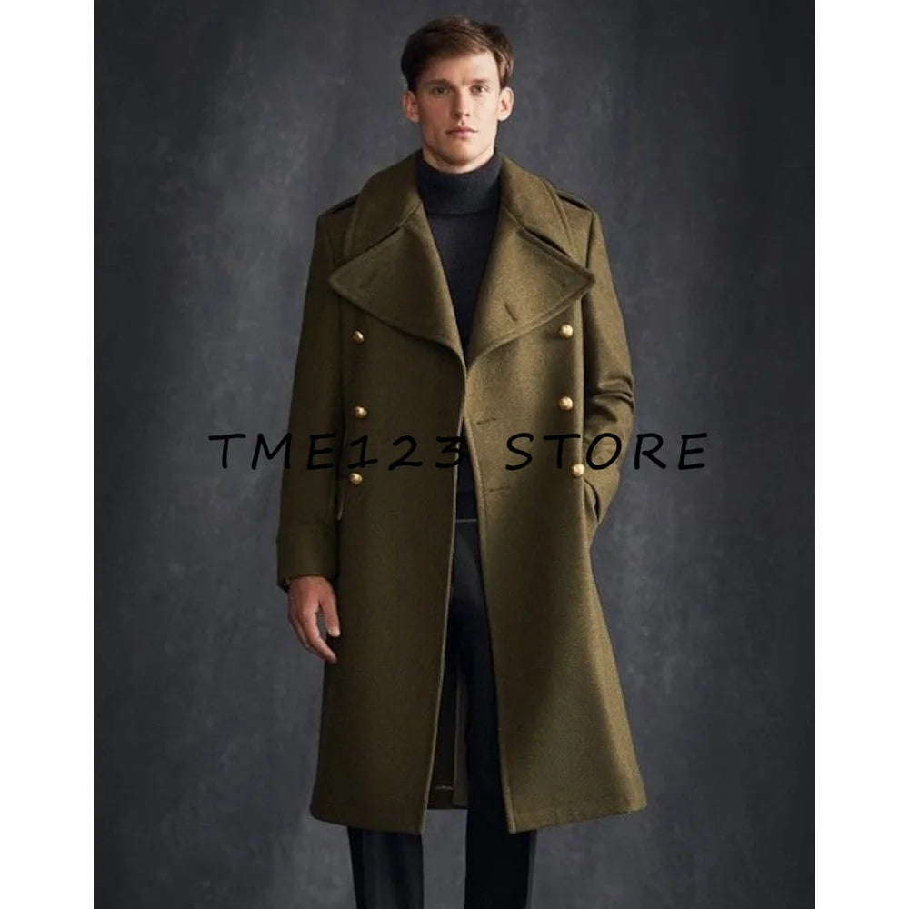 Men's Woolen Long Coat V-neck Single-breasted Business Casual Fashion Viking Cloak Winter Coats for Men  to Man Jackets