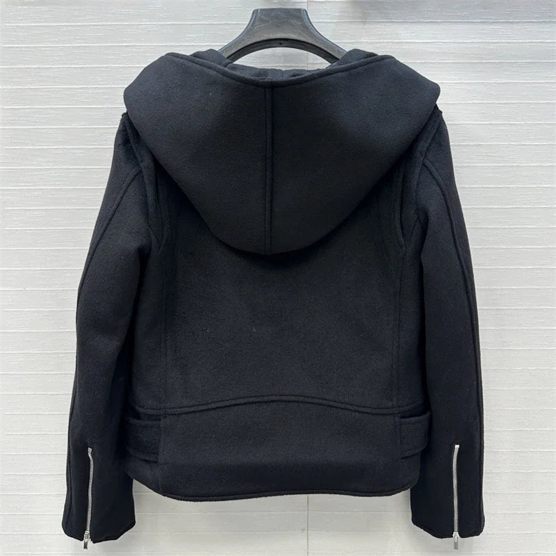 Women's jacket New autumn 2025 waist belt slim hood women's coats Wool blend woolen coat Woman winter coats quilted jacket woman