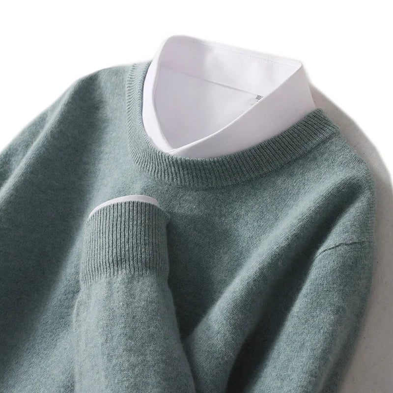 Autumn And Winter New 100% Wool Sweater Men's Round Neck Long Sleeved Pullover Sweater Loose Knit Cashmere Sweater