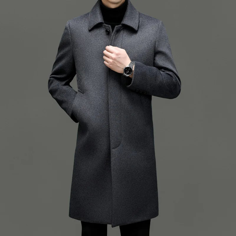 High Quality Wool Coat Men Solid Turn Down Collar Mens Long Coats Smart Casual Jackets Man Overcoats Wool Blends Trench Coat Men