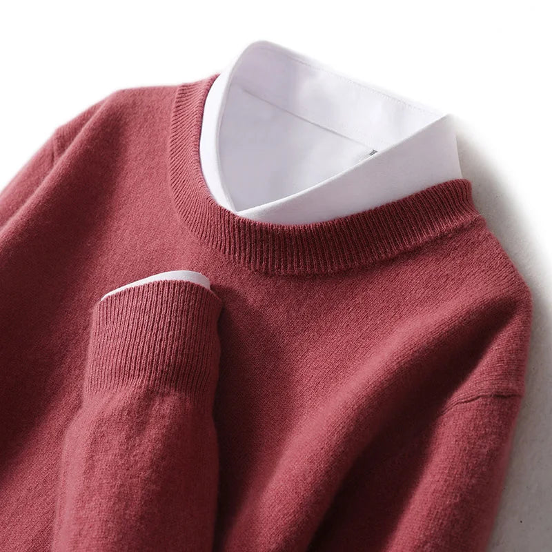 Autumn And Winter New 100% Wool Sweater Men's Round Neck Long Sleeved Pullover Sweater Loose Knit Cashmere Sweater