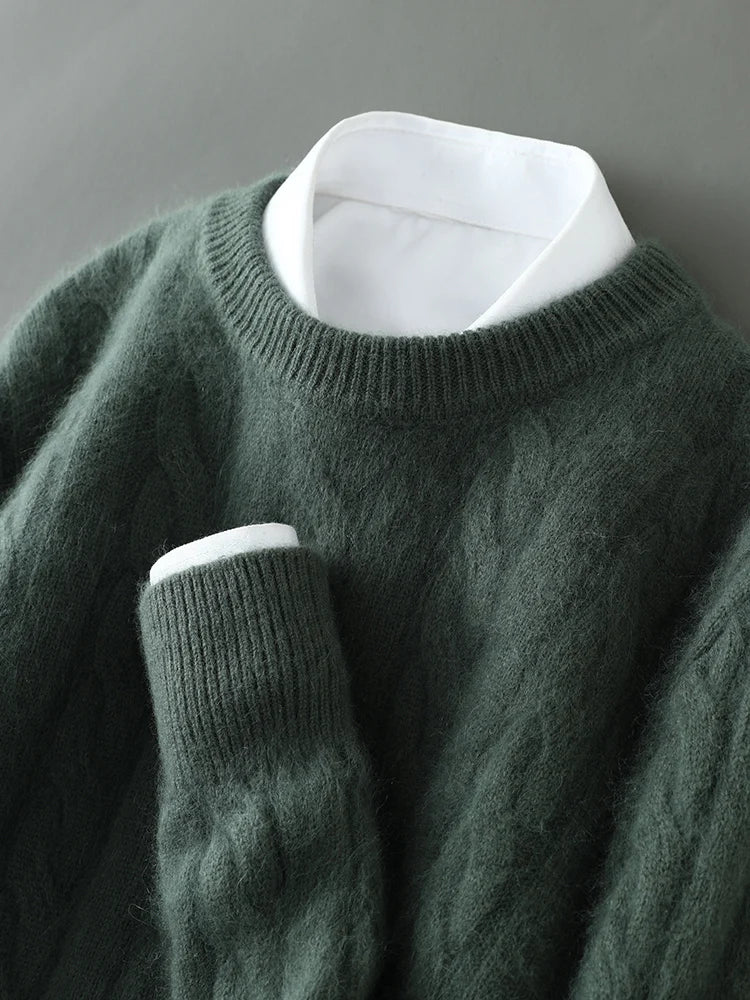Autumn Winter 100% Mink Cashmere Cable Knit Smart Casual Pullover Cashmere Knitwear High Quality Top