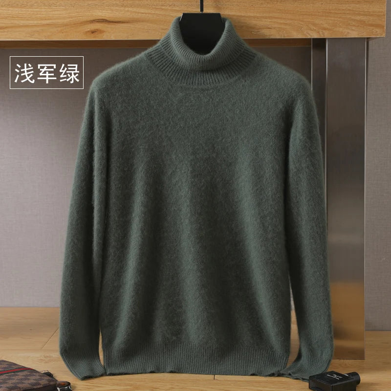 Men's Turtleneck 100% Mink Cashmere Sweater Men 2025 Autumn and Winter Loose Knitted Sweater Keep Warm Top Men Jumper