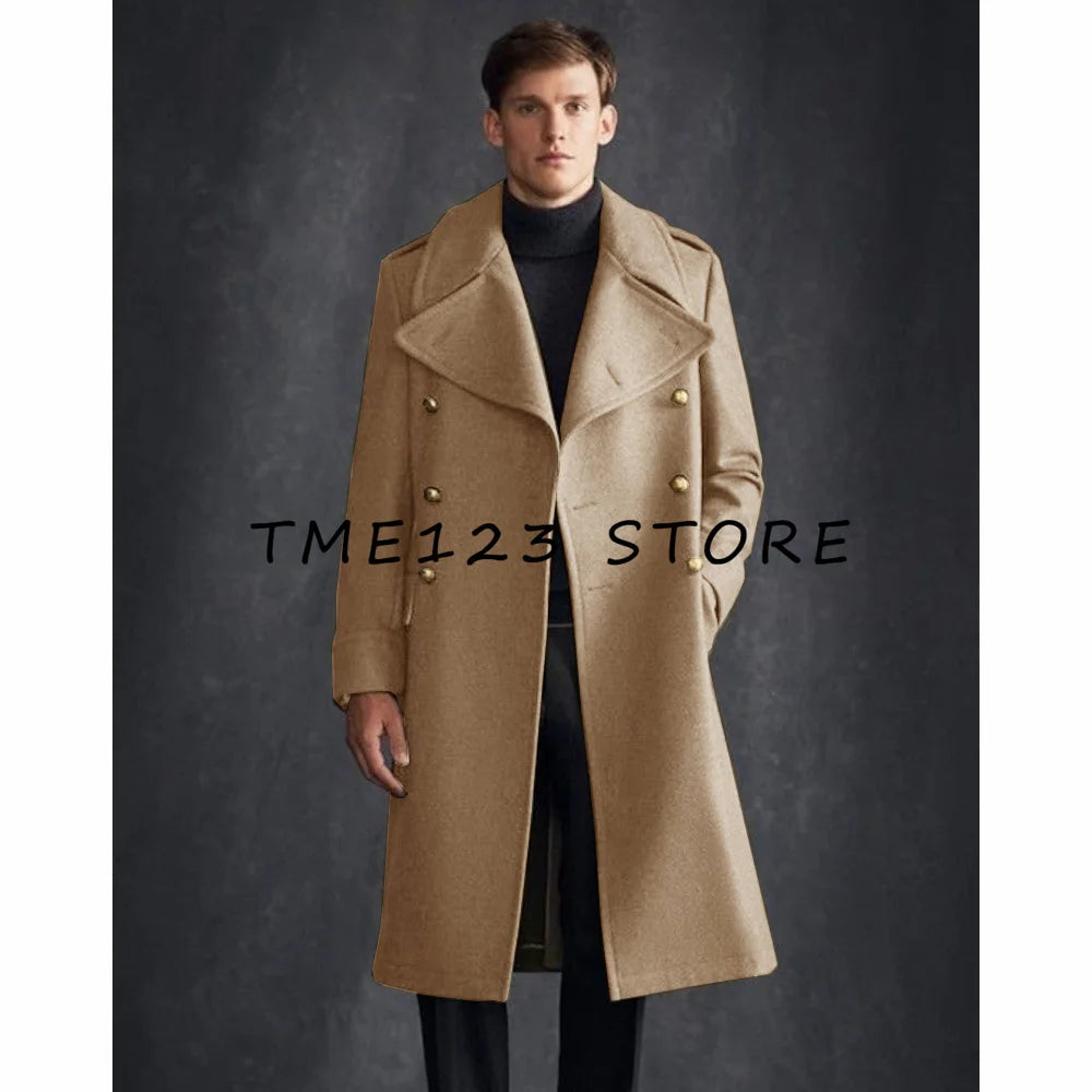 Men's Woolen Long Coat V-neck Single-breasted Business Casual Fashion Viking Cloak Winter Coats for Men  to Man Jackets