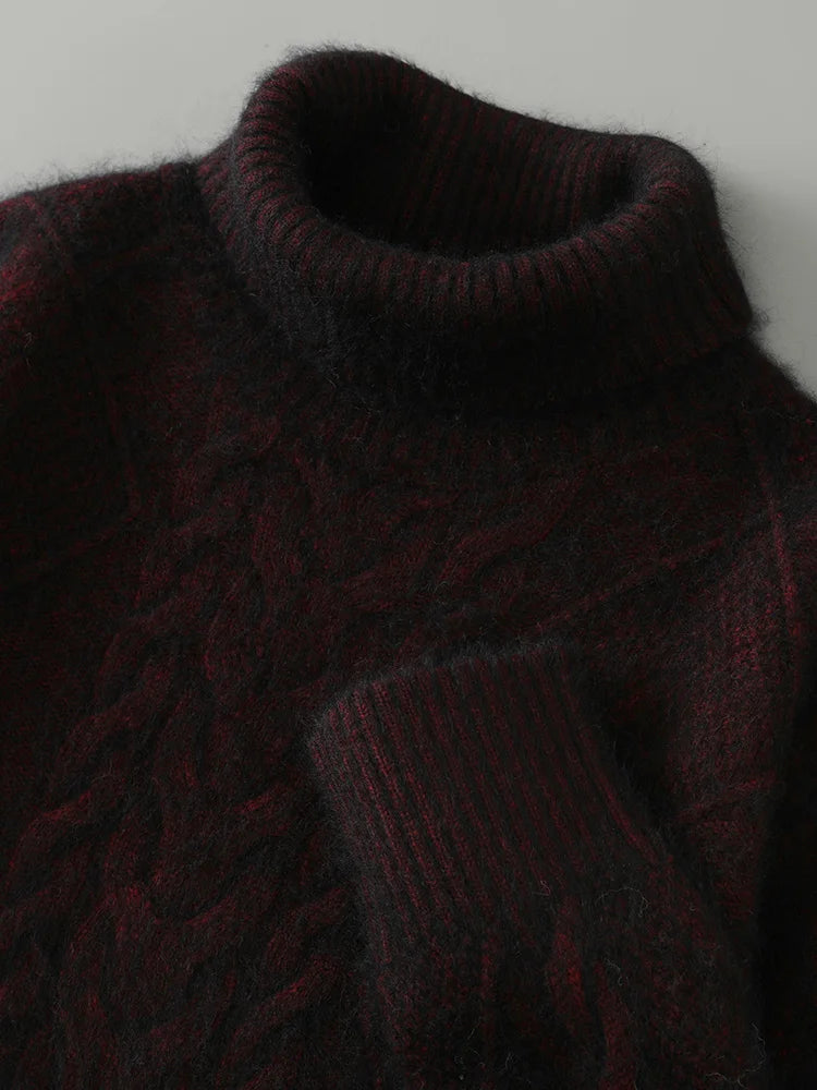 ANGEL Men Turtleneck Pullover Long Sleeve Cashmere Thick Sweater Autumn Winter 100% Mink Cashmere Knitwear Smart Casual Clothing