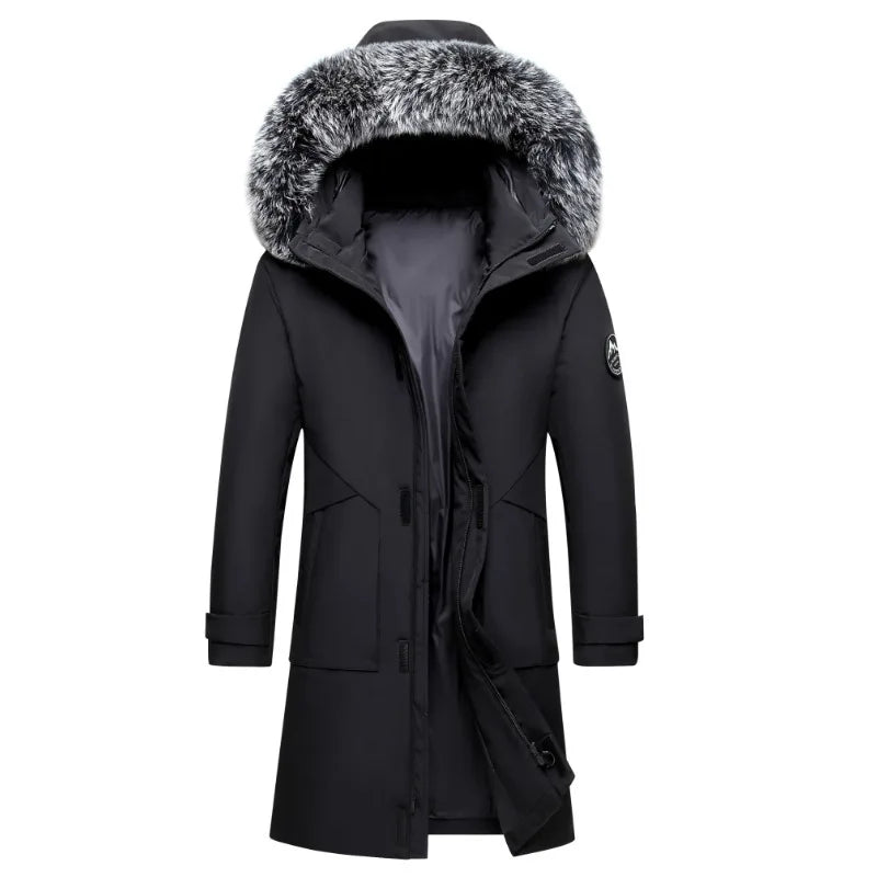 Autumn Winter Long Men Windproof Down Jacket Coats Mens Warm White Duck Down Hooded Jacket Parkas Multi Pockets Overcoat Male