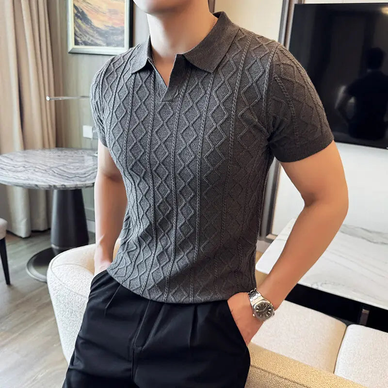 Spring Summer New Men's Polo Collar Slim Fit