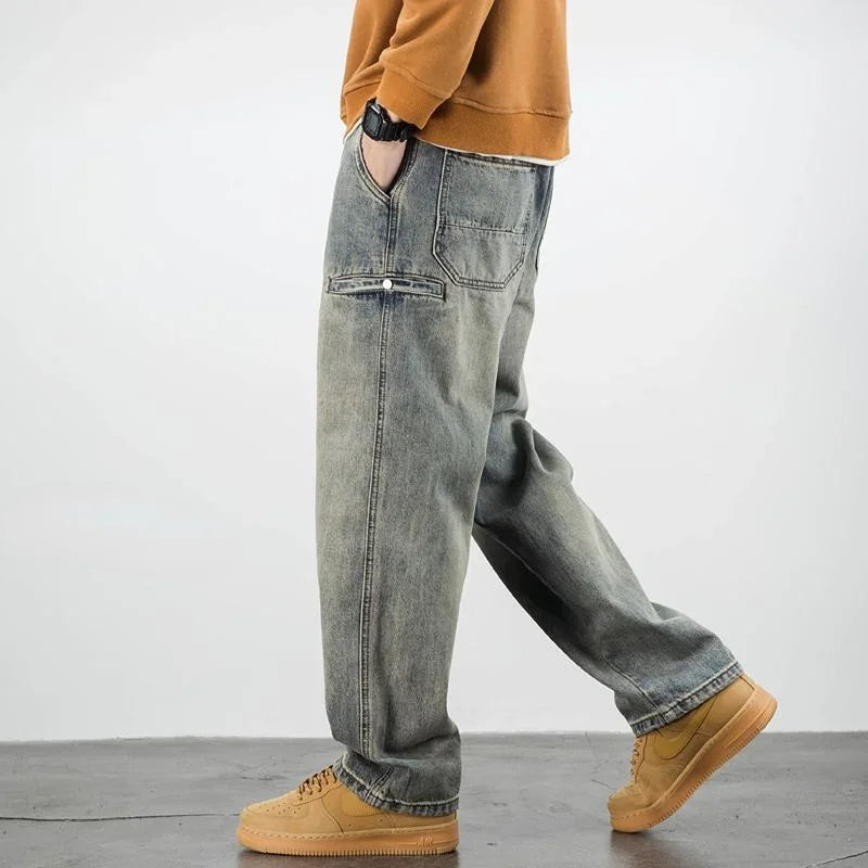 Men's Jeans Retro Cargo Trousers Straight Man Cowboy Pants Punk Washed Luxury Designer 2025 Trend Y2k Vintage  Style Baggy