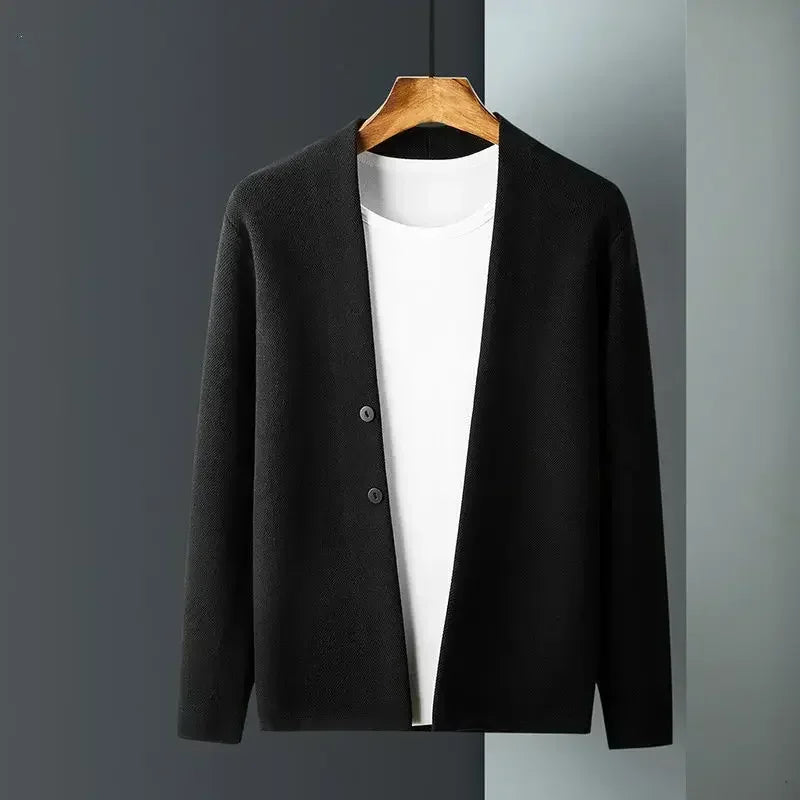 Man Clothes Solid Color Business Black Knitted Sweaters for Men