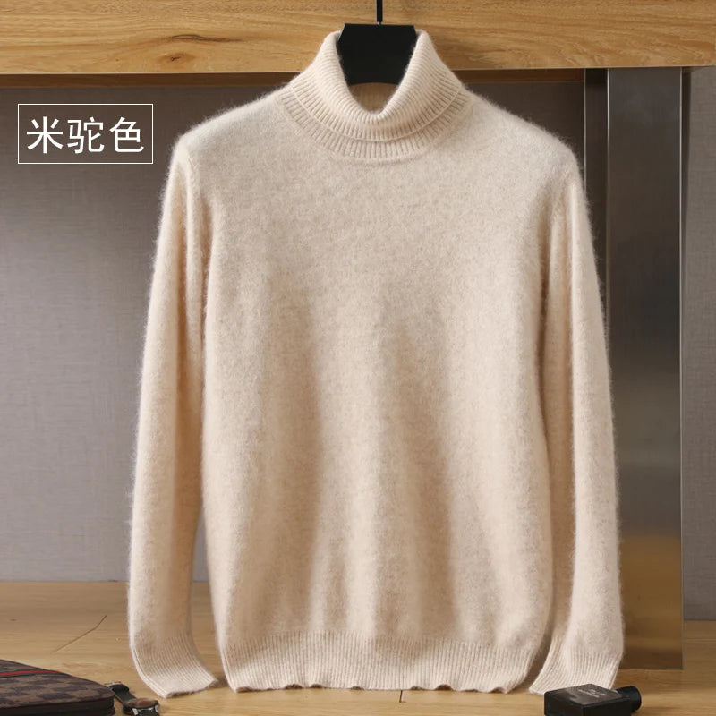 Men's Turtleneck 100% Mink Cashmere Sweater Men 2025 Autumn and Winter Loose Knitted Sweater Keep Warm Top Men Jumper