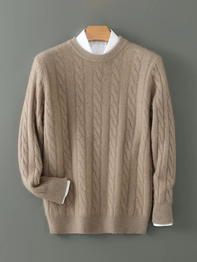 Autumn Winter 100% Mink Cashmere Cable Knit Smart Casual Pullover Cashmere Knitwear High Quality Top