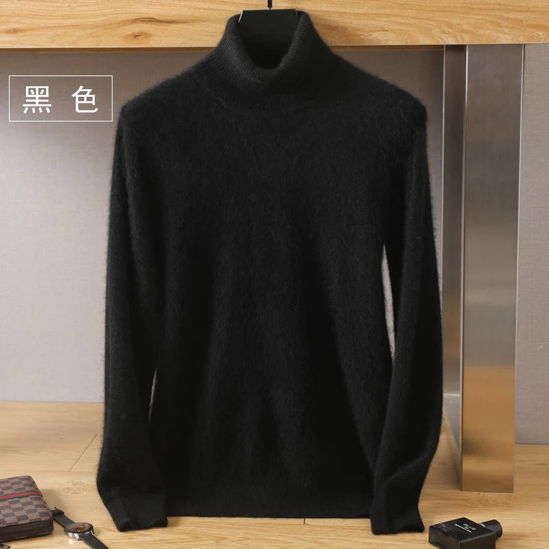 Men's Turtleneck 100% Mink Cashmere Sweater Men 2025 Autumn and Winter Loose Knitted Sweater Keep Warm Top Men Jumper