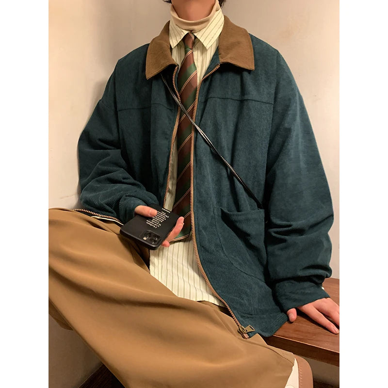 American Style Vintage 2025 Men Bomber Jacket Windbreakers Zipper Coats Autumn Loose Cargo Outwear