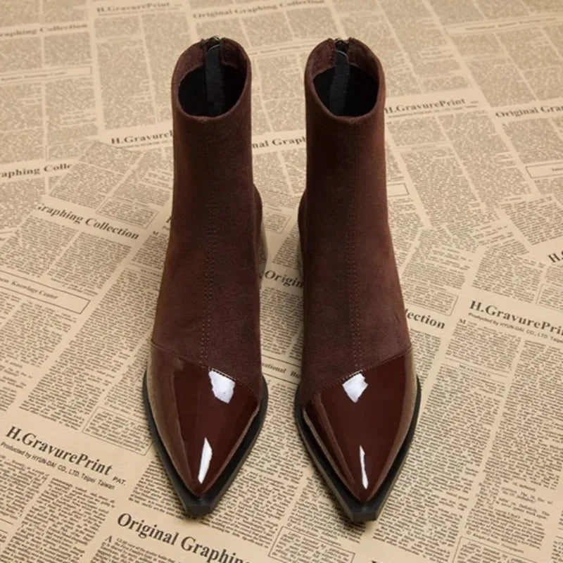 Fashion Short Boots Women 2025 Autumn New Professional French Sexy Pointed Toe Daily Versatile Thick Heel Short Boots Trend