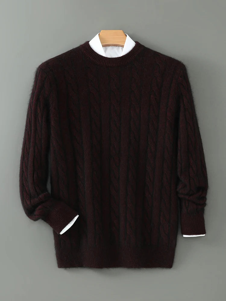 Autumn Winter 100% Mink Cashmere Cable Knit Smart Casual Pullover Cashmere Knitwear High Quality Top
