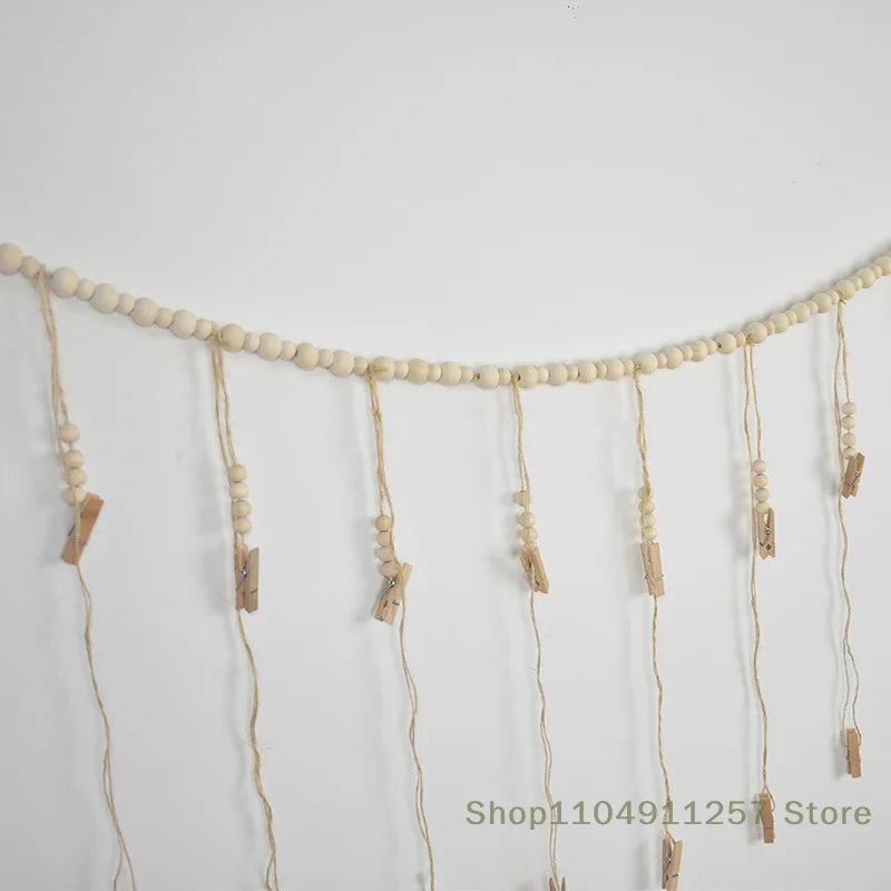 1 Pc Photo Display Wall Hanging Decor Boho Home Decoration Wooden Beads Macrame Tapestry For Wall Hanging Room Decors Aesthetic
