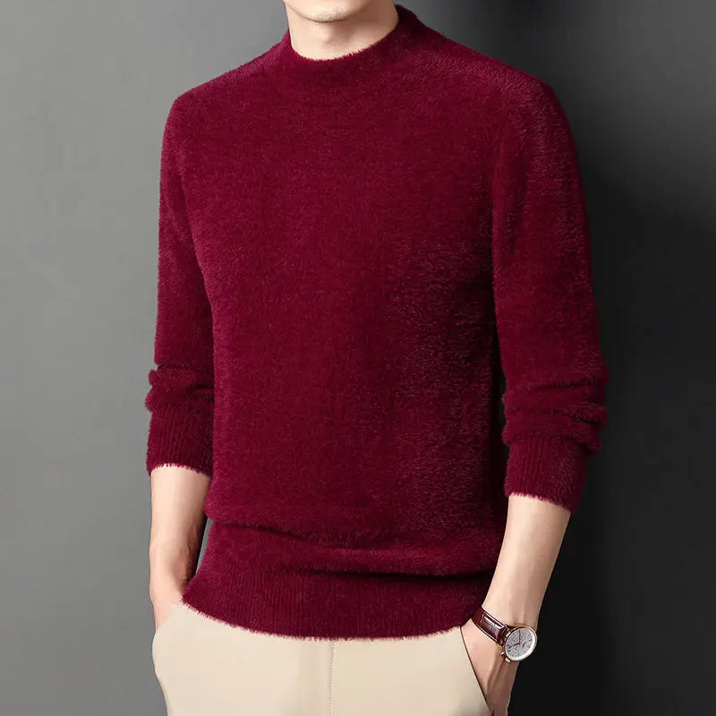 Sweater Pullovers Thickened Half High Neck Solid Male Clothes Business Casual Autumn Winter Sweaters