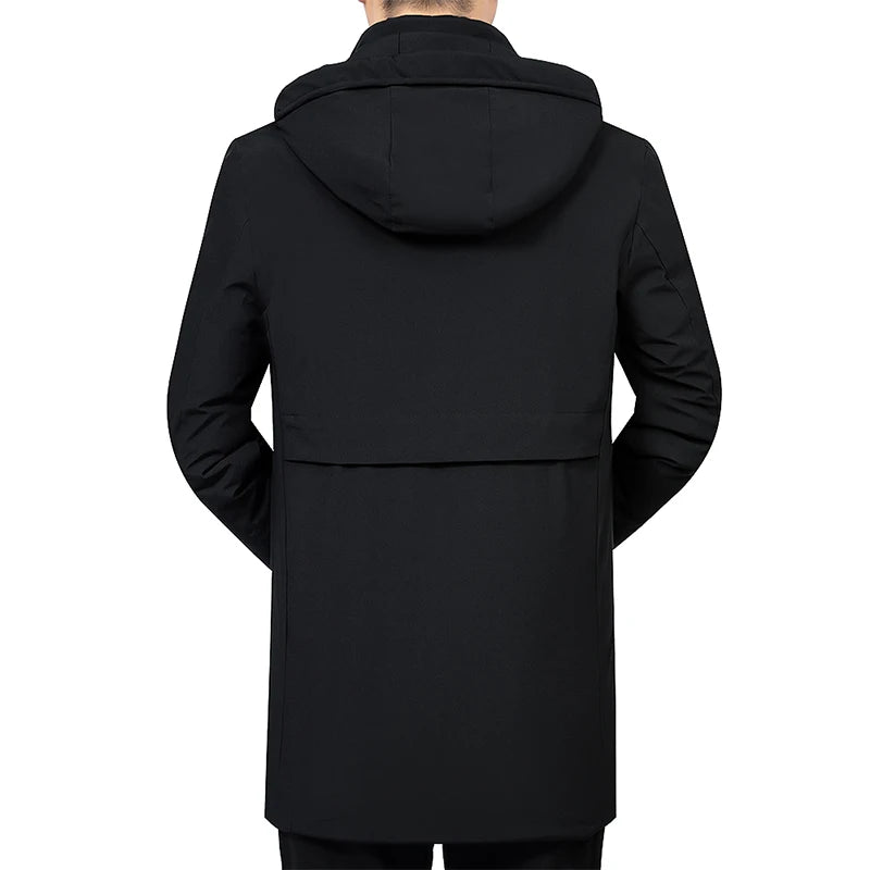 New Male Winter Jacket Men Hooded Long Coat Fleece Mens Jackets Outwear Windproof