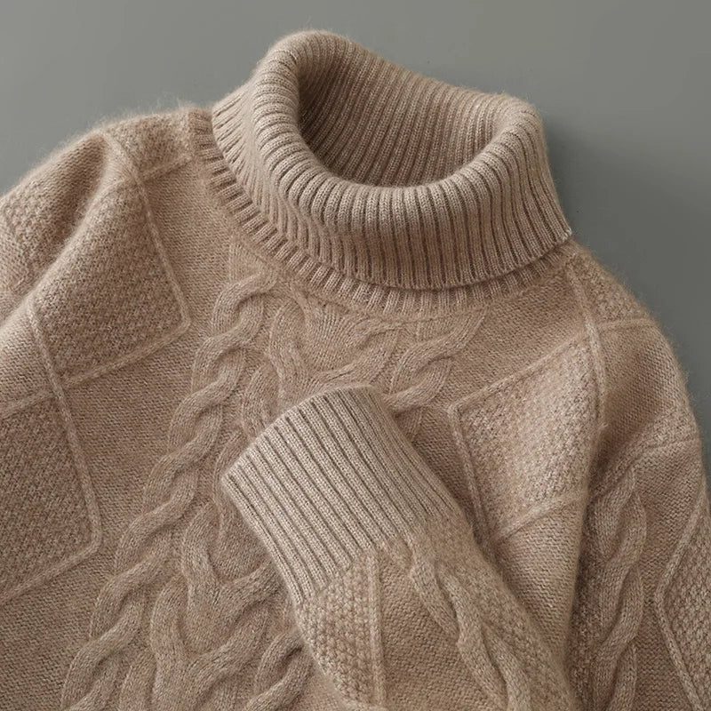 ANGEL Men Turtleneck Pullover Long Sleeve Cashmere Thick Sweater Autumn Winter 100% Mink Cashmere Knitwear Smart Casual Clothing