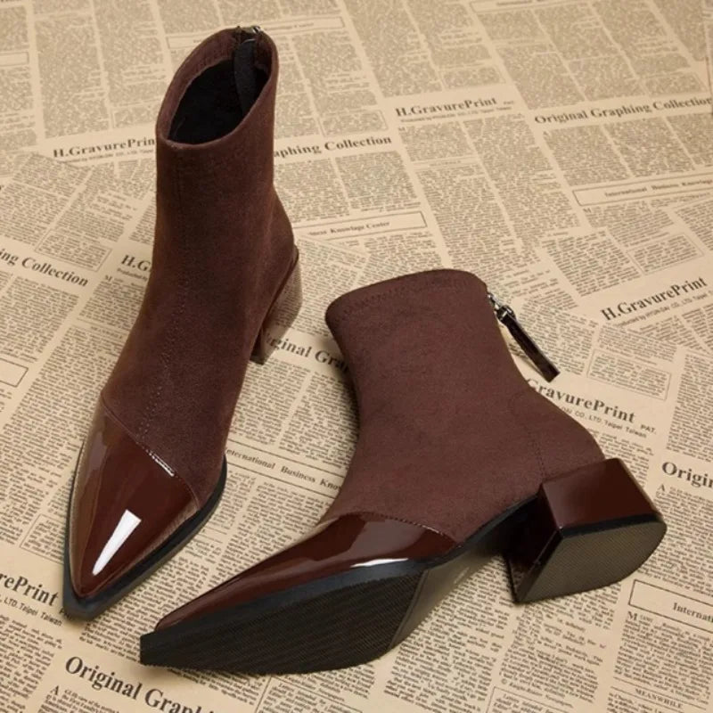 Fashion Short Boots Women 2025 Autumn New Professional French Sexy Pointed Toe Daily Versatile Thick Heel Short Boots Trend