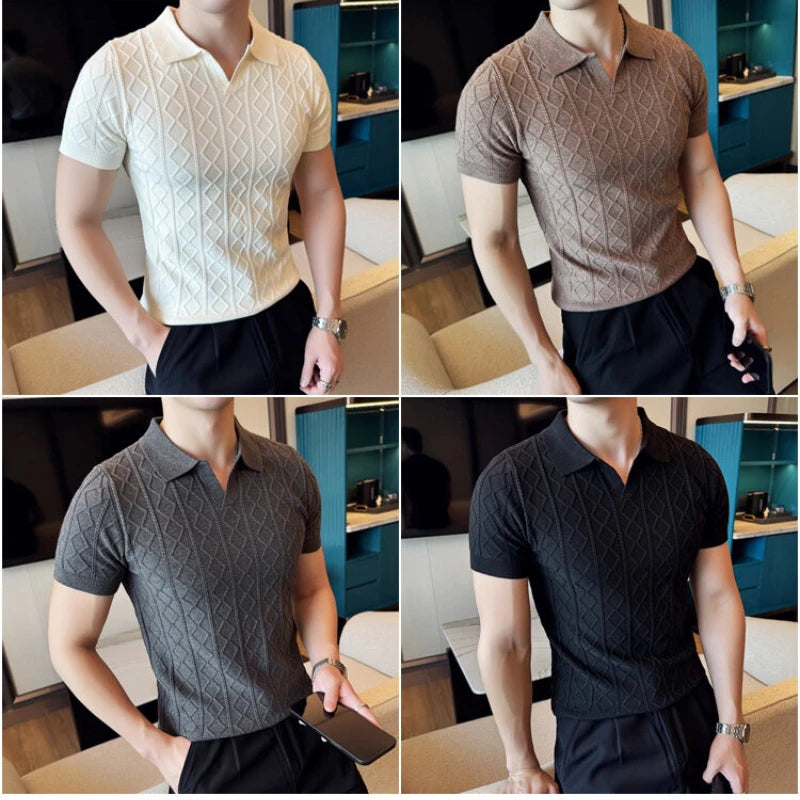 Spring Summer New Men's Polo Collar Slim Fit