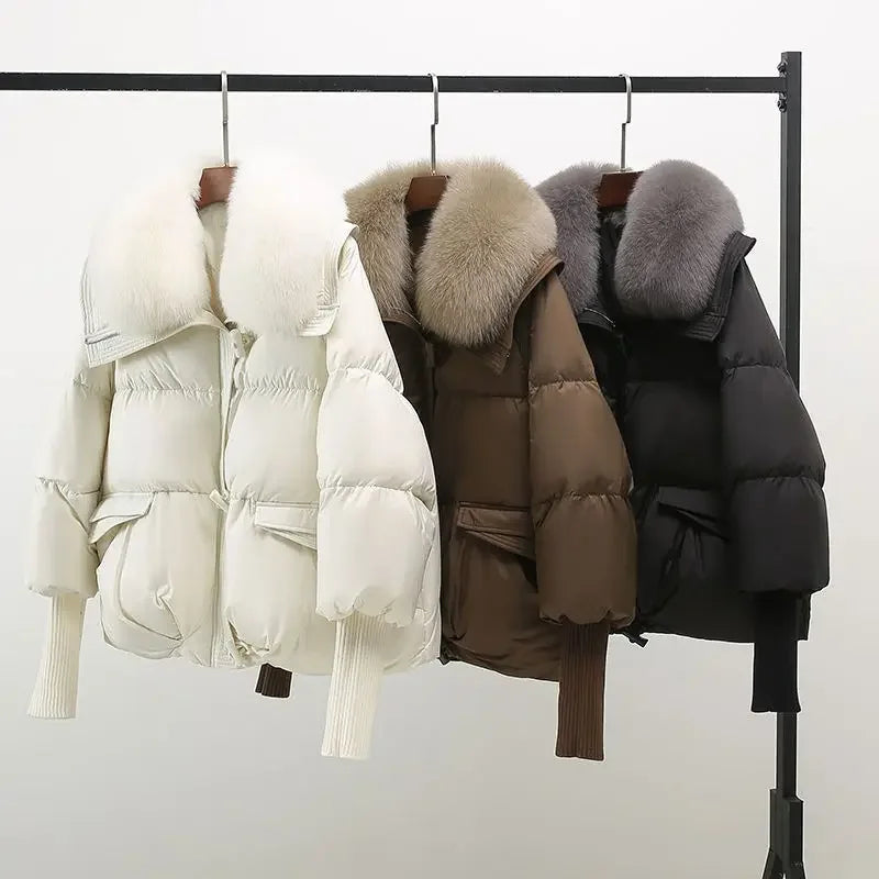 2025 Winter New Leisure Solid Color Women Jacket Parkas Fur Collar Thick Cotton Coats Clothes  Casual Outerwear Female