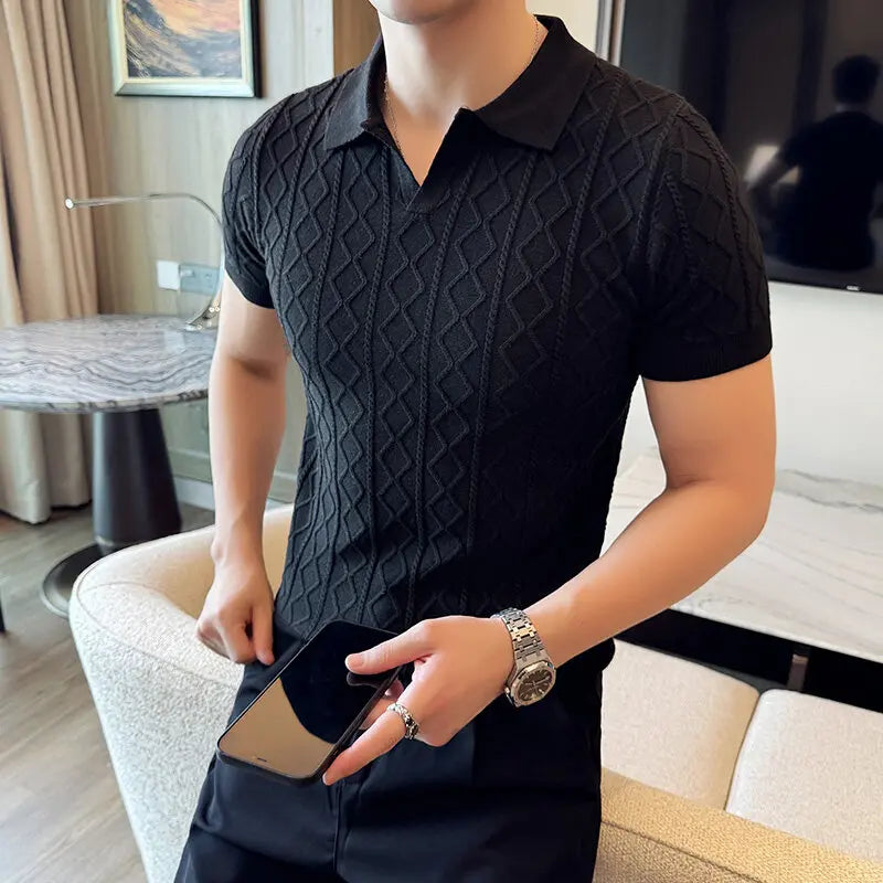 Spring Summer New Men's Polo Collar Slim Fit