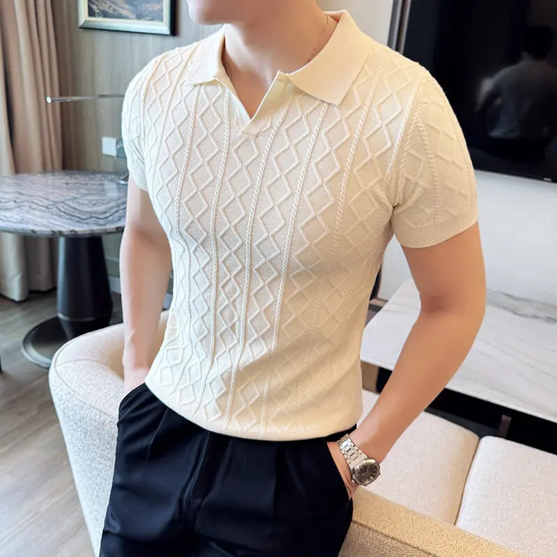 Spring Summer New Men's Polo Collar Slim Fit