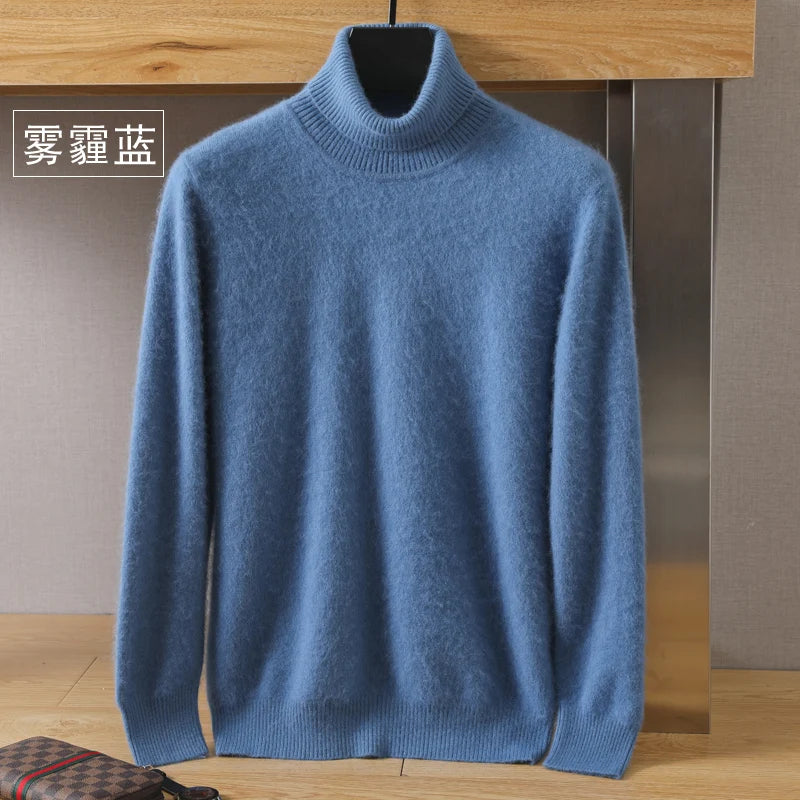 Men's Turtleneck 100% Mink Cashmere Sweater Men 2025 Autumn and Winter Loose Knitted Sweater Keep Warm Top Men Jumper