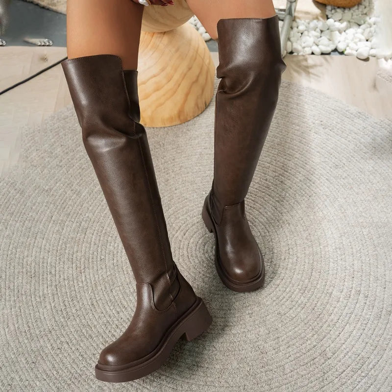 Women's High Boots Fashion Elegant Mid Heels Shoes Winter Retro Long Boots Woman Designer Shoes 2025 Trend Snow Gladiator Botas