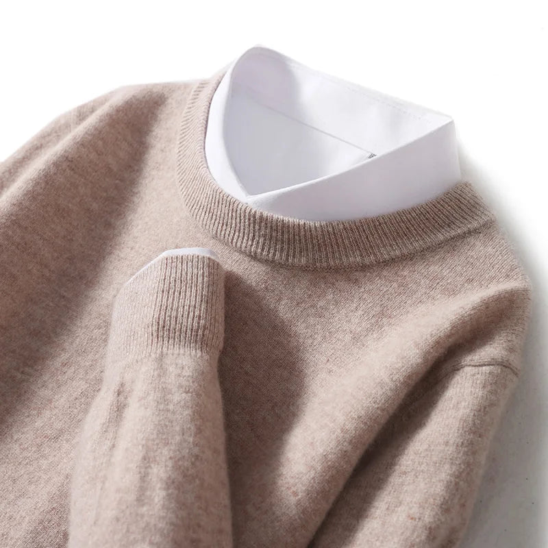 Autumn And Winter New 100% Wool Sweater Men's Round Neck Long Sleeved Pullover Sweater Loose Knit Cashmere Sweater