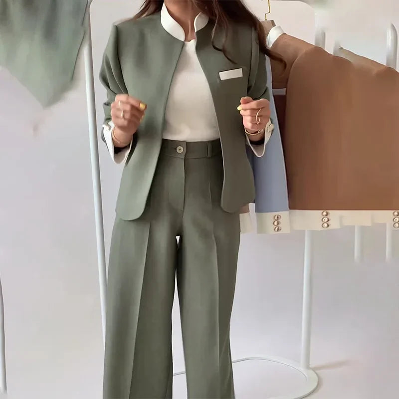 Spring Women Version Temperament Professional Set Office Lady Loose Relaxed British Style Suit Two Piece Set Woman Pants Suits