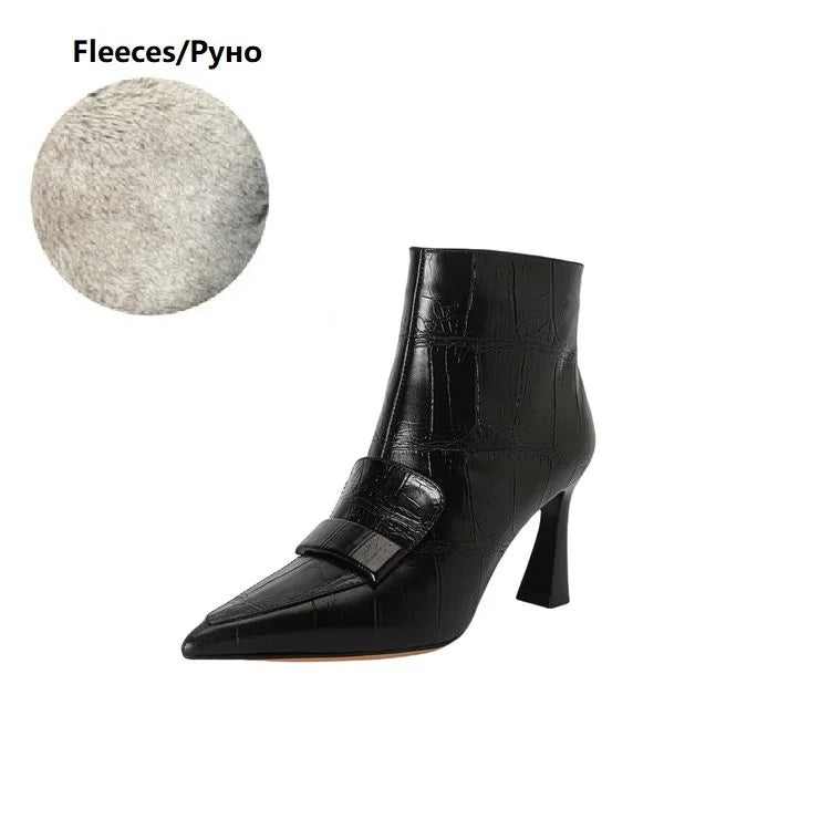 NEW Autumn Women Boots Pointed Toe High Heel Shoes Split Leather Shoes for Women Elegant Modern Boots Daily Shoes Zipper Boots