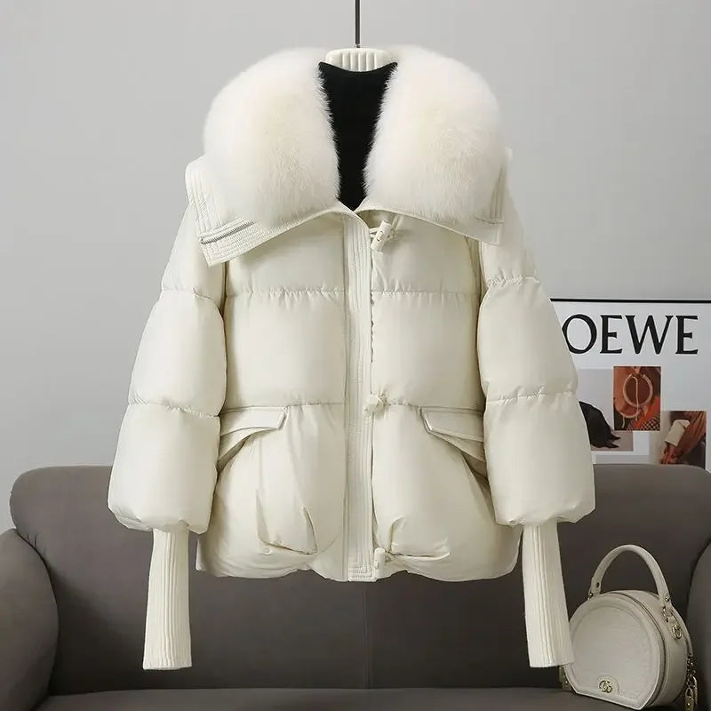 2025 Winter New Leisure Solid Color Women Jacket Parkas Fur Collar Thick Cotton Coats Clothes  Casual Outerwear Female