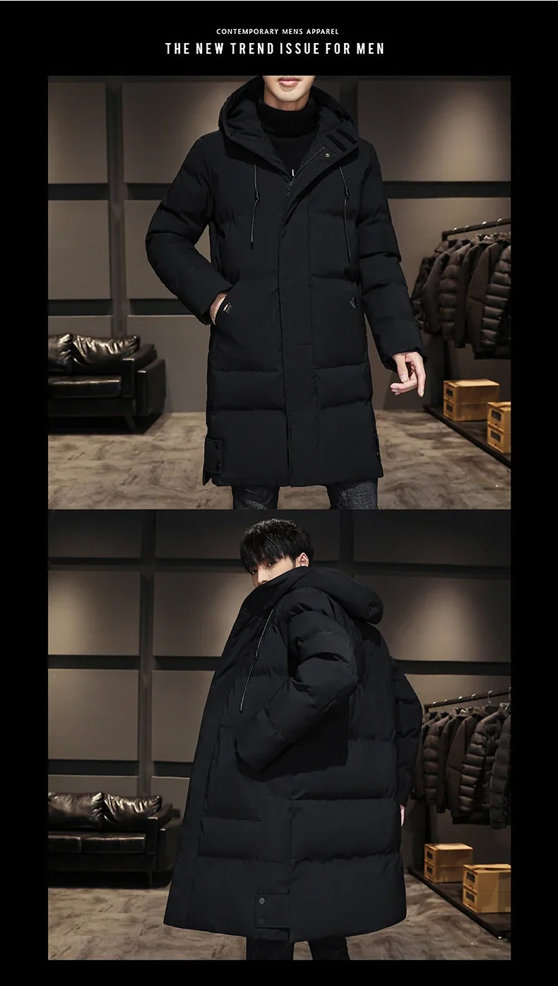 Men's High Quality Hooded Jacket Black Fashion Winter Jacket Men Brand Clothing New New Parka Men Thick Warm Long Coats