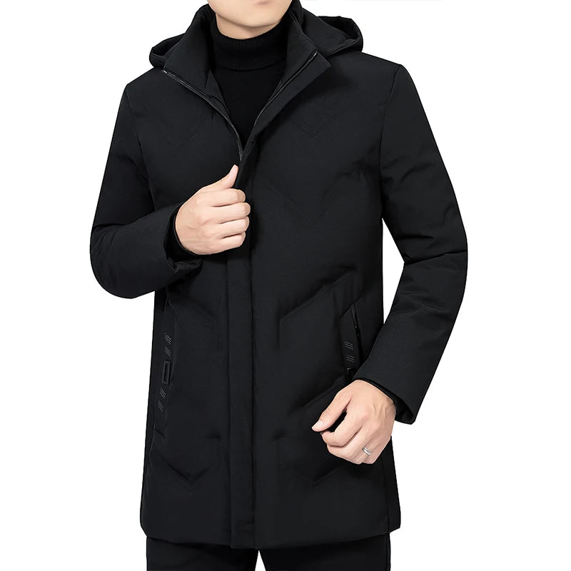 New Male Winter Jacket Men Hooded Long Coat Fleece Mens Jackets Outwear Windproof