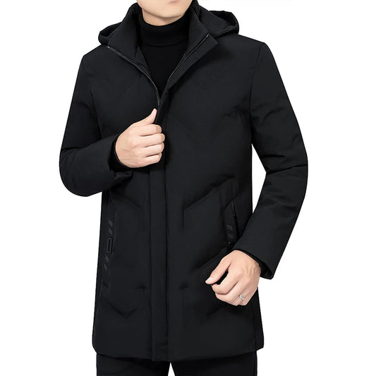 New Male Winter Jacket Men Hooded Long Coat Fleece Mens Jackets Outwear Windproof