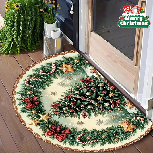 VIKAMA Christmas Theme Half Round Doormat Pine Bow Festive Decorative Rugs For Entryway Living Room Ins Style Home Decoration