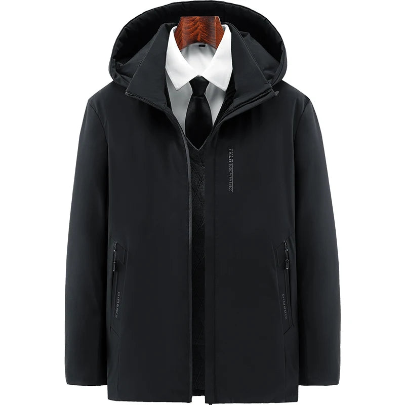 Men Fashion Hooded Windproof Hooded Thick Fleece Warm Casual Thicken Cotton Jacket Winter Parka