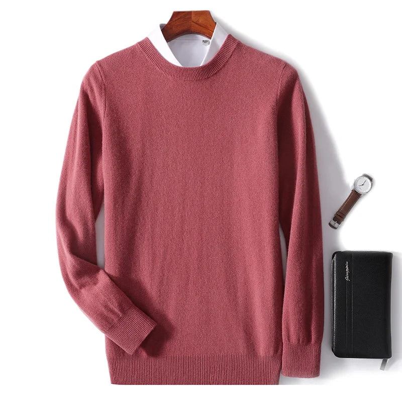 Autumn And Winter New 100% Wool Sweater Men's Round Neck Long Sleeved Pullover Sweater Loose Knit Cashmere Sweater