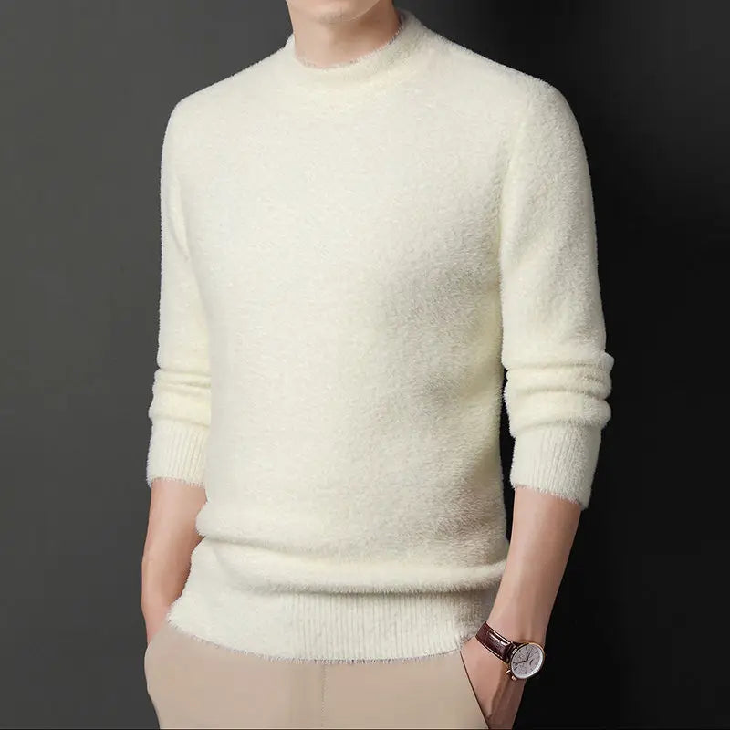 Sweater Pullovers Thickened Half High Neck Solid Male Clothes Business Casual Autumn Winter Sweaters