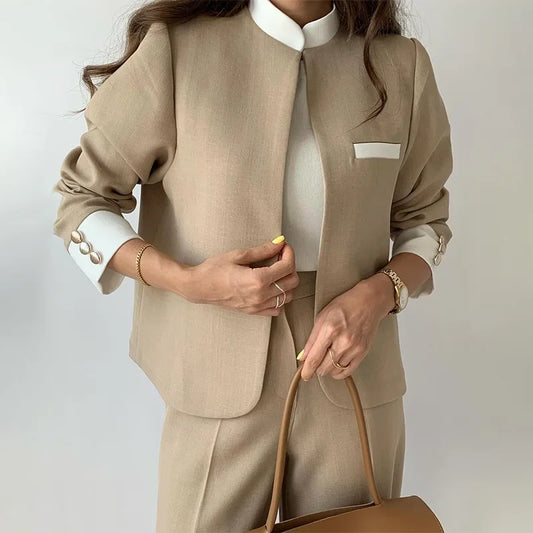 Spring Women Version Temperament Professional Set Office Lady Loose Relaxed British Style Suit Two Piece Set Woman Pants Suits