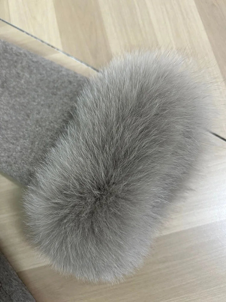 Tossy Fox Fur Wool Overcoat Women's Short Coat Office Lady Elegant Double-sided Woolen Coat 2025 New Cardigan Jackets Loose Wool