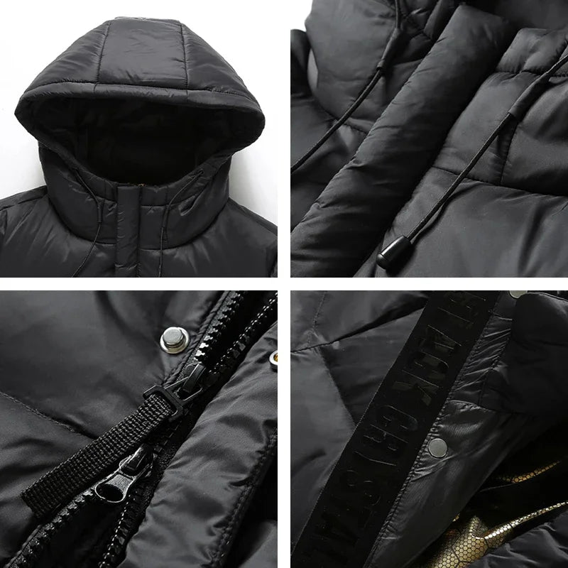 Warm Thick Long Down Jacket Coat Mens Hooded Waterproof Black Gold Puffer Jacket Men Casual Windproof Parkas Male Winter New Men