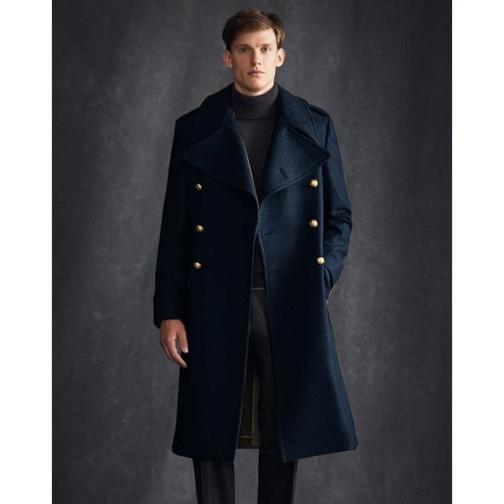 Men's Woolen Long Coat V-neck Single-breasted Business Casual Fashion Viking Cloak Winter Coats for Men  to Man Jackets