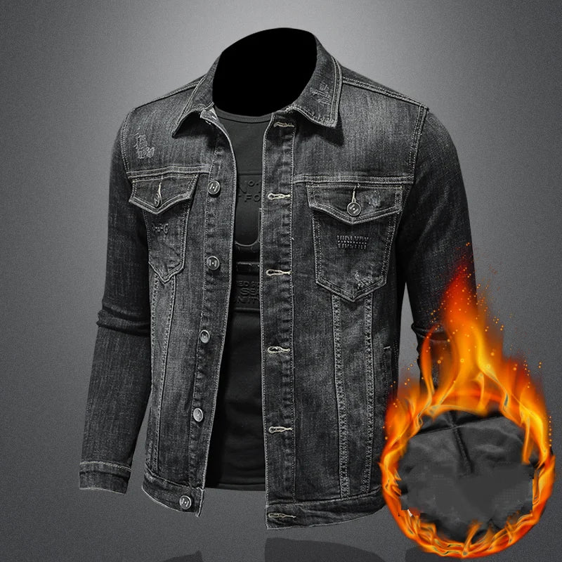 Autumn Winter Men Warm Denim Jacket Mens Retro Motorcycle Punk Streetwear Thick Coats Male Cotton Liner Cowboy Outwear 4XL