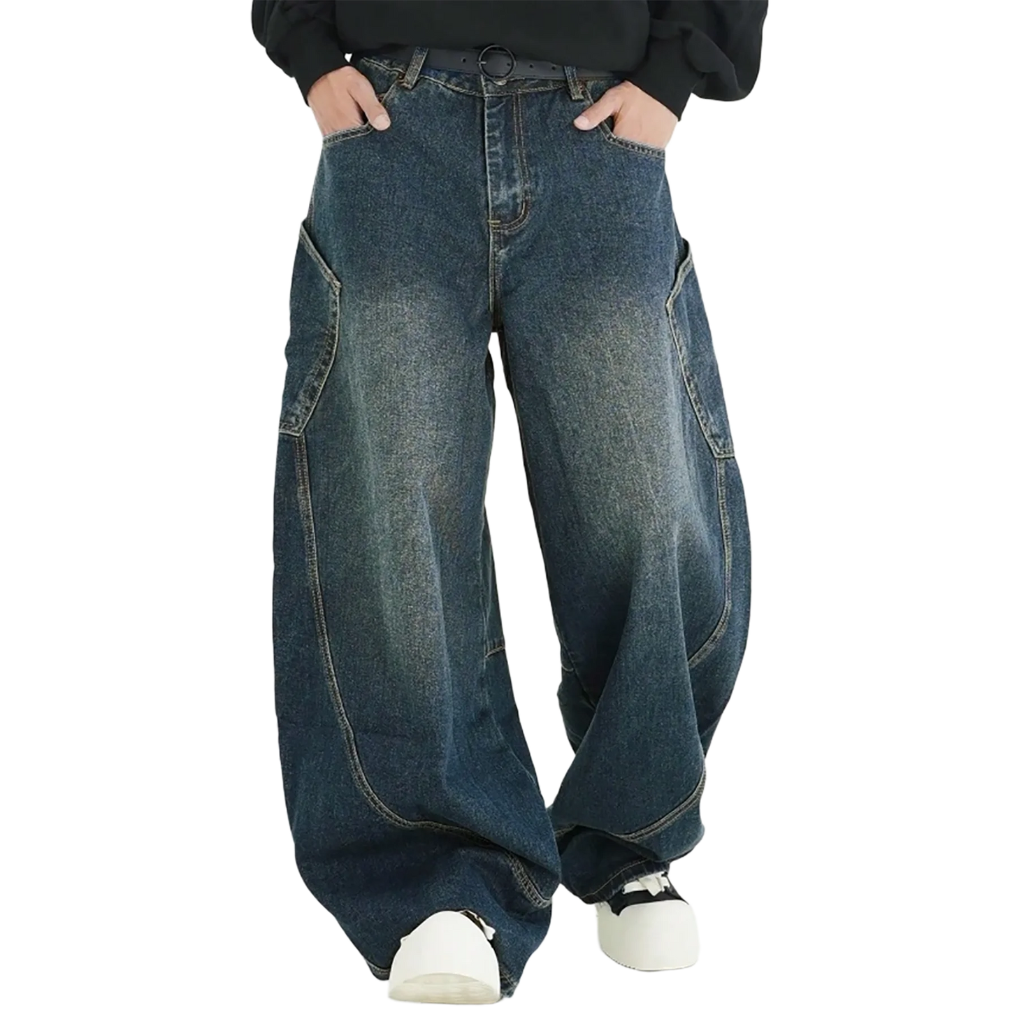 Men's Wear American Washed Denim Pants Vintage Threedimensional Large Pockets Cut Curved Knife Jeans Loose Fit Summer New Trend